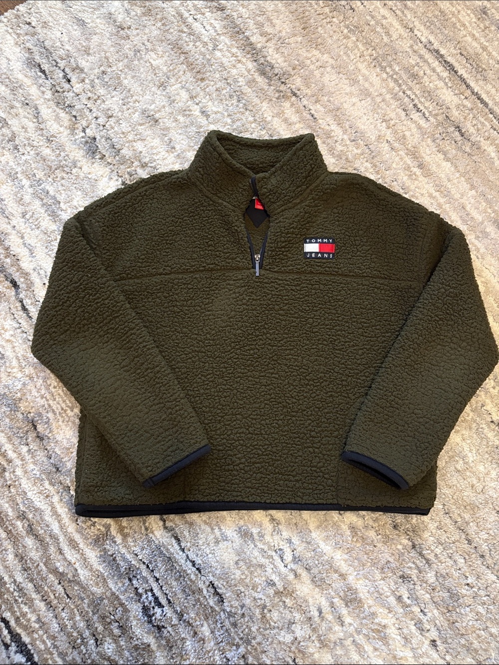 Tommy Hilfiger Olive Green Sherpa Quarter-Zip Pullover